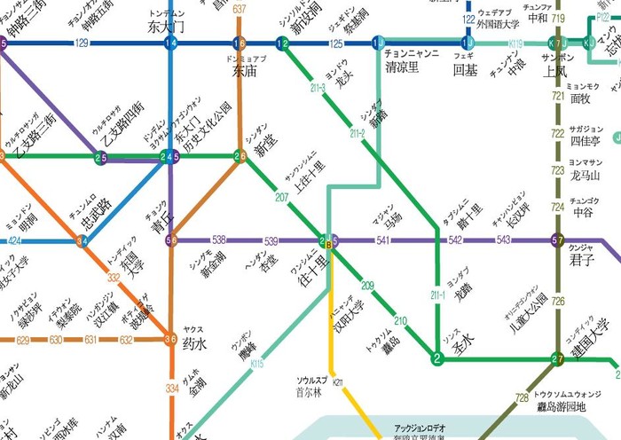 【十六番官方分享】韩国首尔地铁图 中文,日文,英文对照【高清版分享图片