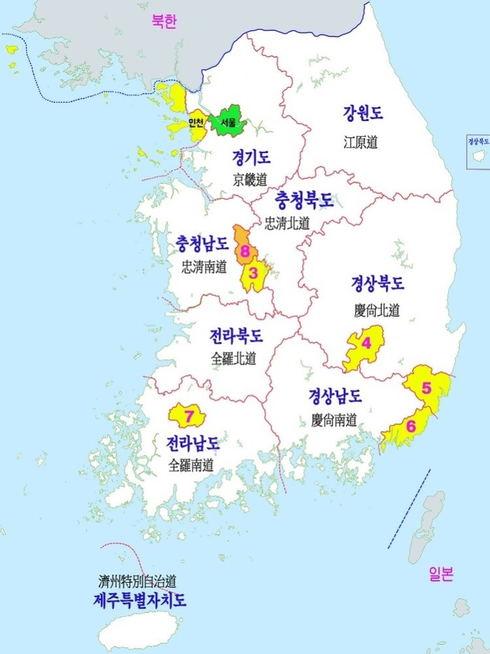 考虑到有些人不知韩国京畿道的位置,首先用下示地图呈现出京畿道的